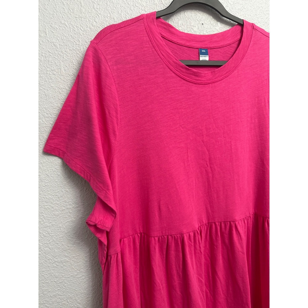 Old Navy Womens XXL Pink Tiered Knit Short Sleeve Mini Dress Pockets Romantic - Picture 2 of 9